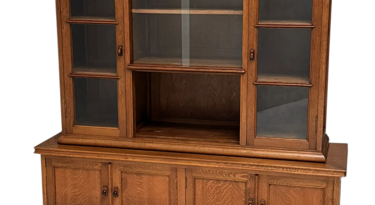 Art Deco Bookcase or Display Cabinet with Glass Sliding Doors, 1930s